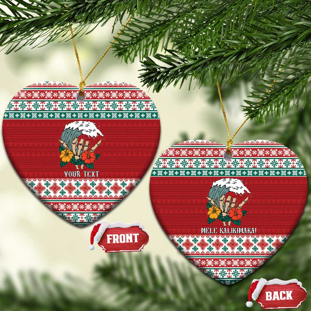 Shaka Sign Skull Mele Kalikimaka Personalized Ceramic Ornament Hawaiian Quilt Pattern - Polynesian Pride