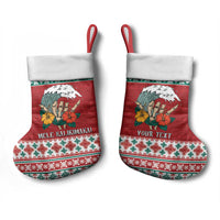 Shaka Sign Skull Mele Kalikimaka Personalized Christmas Stocking Hawaiian Quilt Pattern - Polynesian Pride