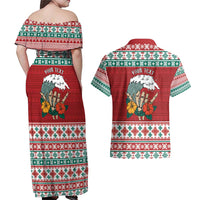 Shaka Sign Skull Mele Kalikimaka Personalized Couples Matching Off Shoulder Maxi Dress and Hawaiian Shirt Hawaiian Quilt Pattern - Polynesian Pride
