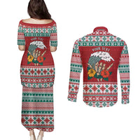 Shaka Sign Skull Mele Kalikimaka Personalized Couples Matching Puletasi and Long Sleeve Button Shirt Hawaiian Quilt Pattern - Polynesian Pride