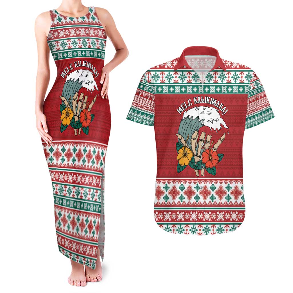 Shaka Sign Skull Mele Kalikimaka Personalized Couples Matching Tank Maxi Dress and Hawaiian Shirt Hawaiian Quilt Pattern - Polynesian Pride