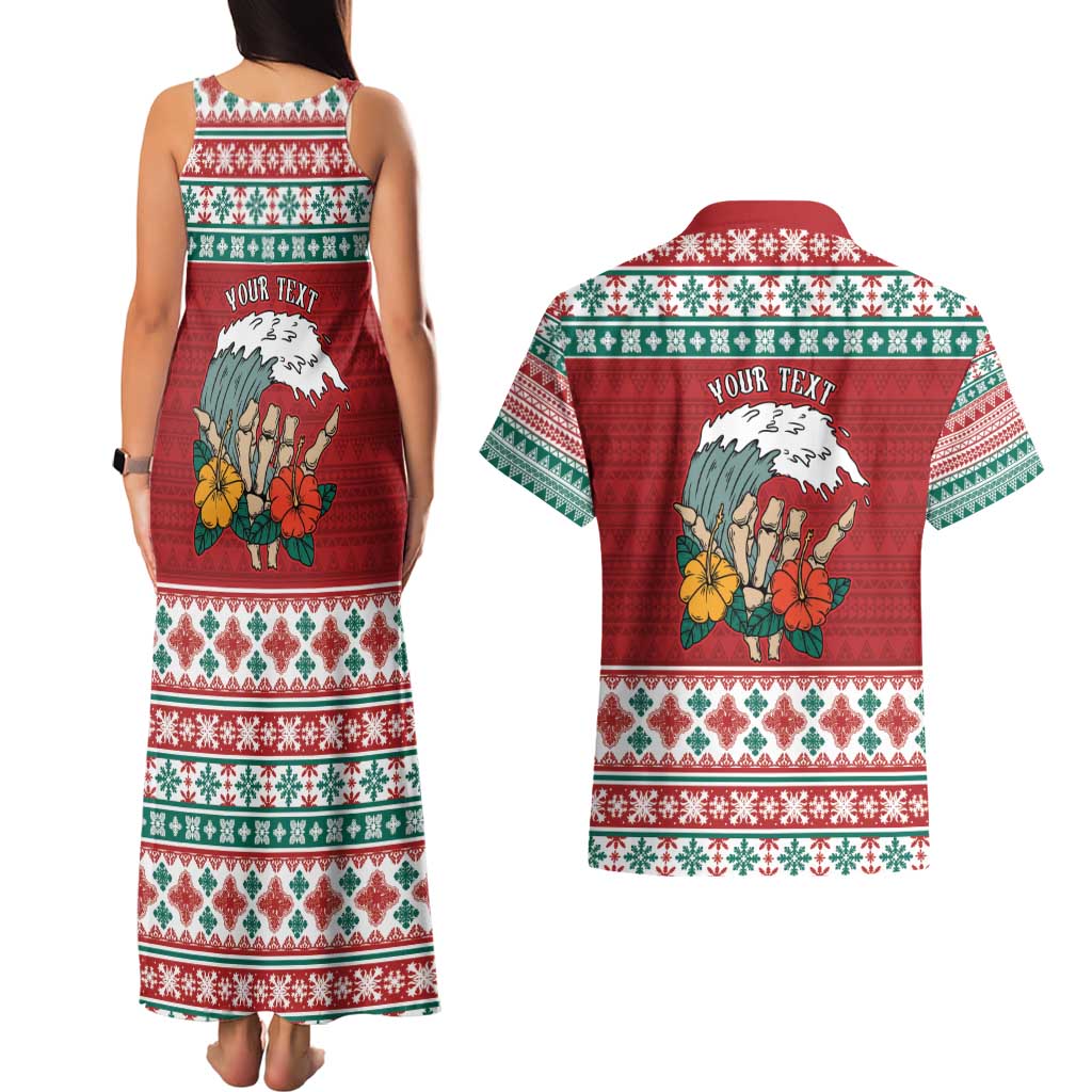 Shaka Sign Skull Mele Kalikimaka Personalized Couples Matching Tank Maxi Dress and Hawaiian Shirt Hawaiian Quilt Pattern - Polynesian Pride