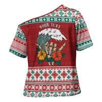 Shaka Sign Skull Mele Kalikimaka Personalized Cross Shoulder Shirt Hawaiian Quilt Pattern - Polynesian Pride