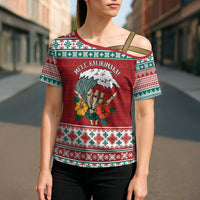 Shaka Sign Skull Mele Kalikimaka Personalized Cross Shoulder Shirt Hawaiian Quilt Pattern - Polynesian Pride