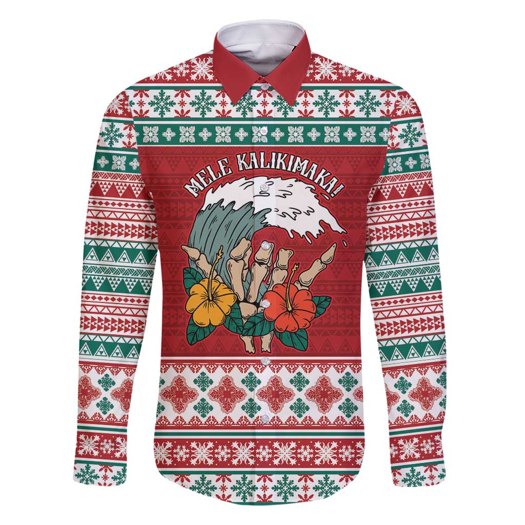 Shaka Sign Skull Mele Kalikimaka Personalized Family Matching Long Sleeve Bodycon Dress and Hawaiian Shirt Hawaiian Quilt Pattern - Polynesian Pride