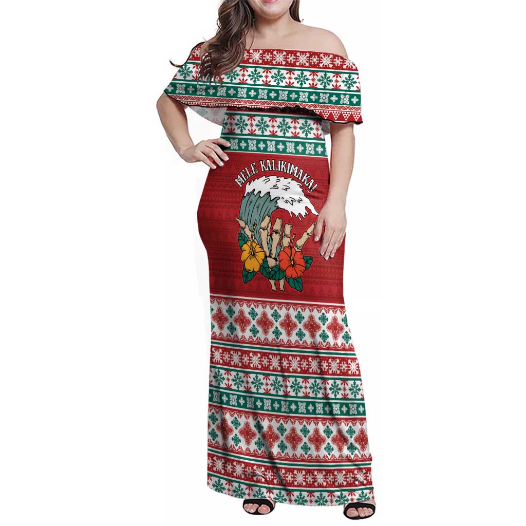 Shaka Sign Skull Mele Kalikimaka Personalized Family Matching Off Shoulder Maxi Dress and Hawaiian Shirt Hawaiian Quilt Pattern - Polynesian Pride