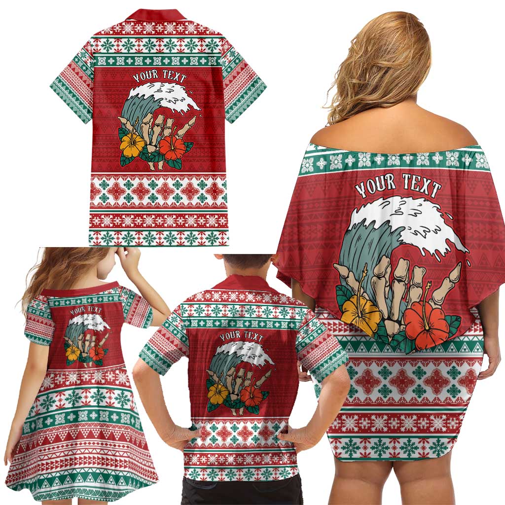 Shaka Sign Skull Mele Kalikimaka Personalized Family Matching Off Shoulder Short Dress and Hawaiian Shirt Hawaiian Quilt Pattern - Polynesian Pride