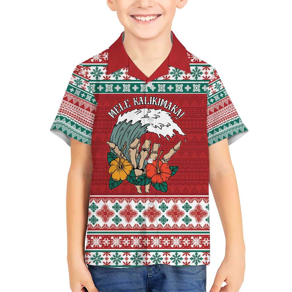 Shaka Sign Skull Mele Kalikimaka Personalized Family Matching Short Sleeve Bodycon Dress and Hawaiian Shirt Hawaiian Quilt Pattern - Polynesian Pride