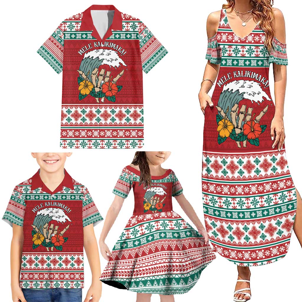 Shaka Sign Skull Mele Kalikimaka Personalized Family Matching Summer Maxi Dress and Hawaiian Shirt Hawaiian Quilt Pattern - Polynesian Pride