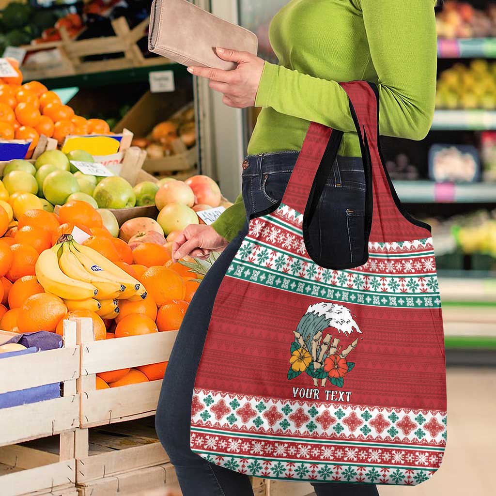 Shaka Sign Skull Mele Kalikimaka Personalized Grocery Bag Hawaiian Quilt Pattern - Polynesian Pride