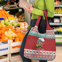 Shaka Sign Skull Mele Kalikimaka Personalized Grocery Bag Hawaiian Quilt Pattern - Polynesian Pride