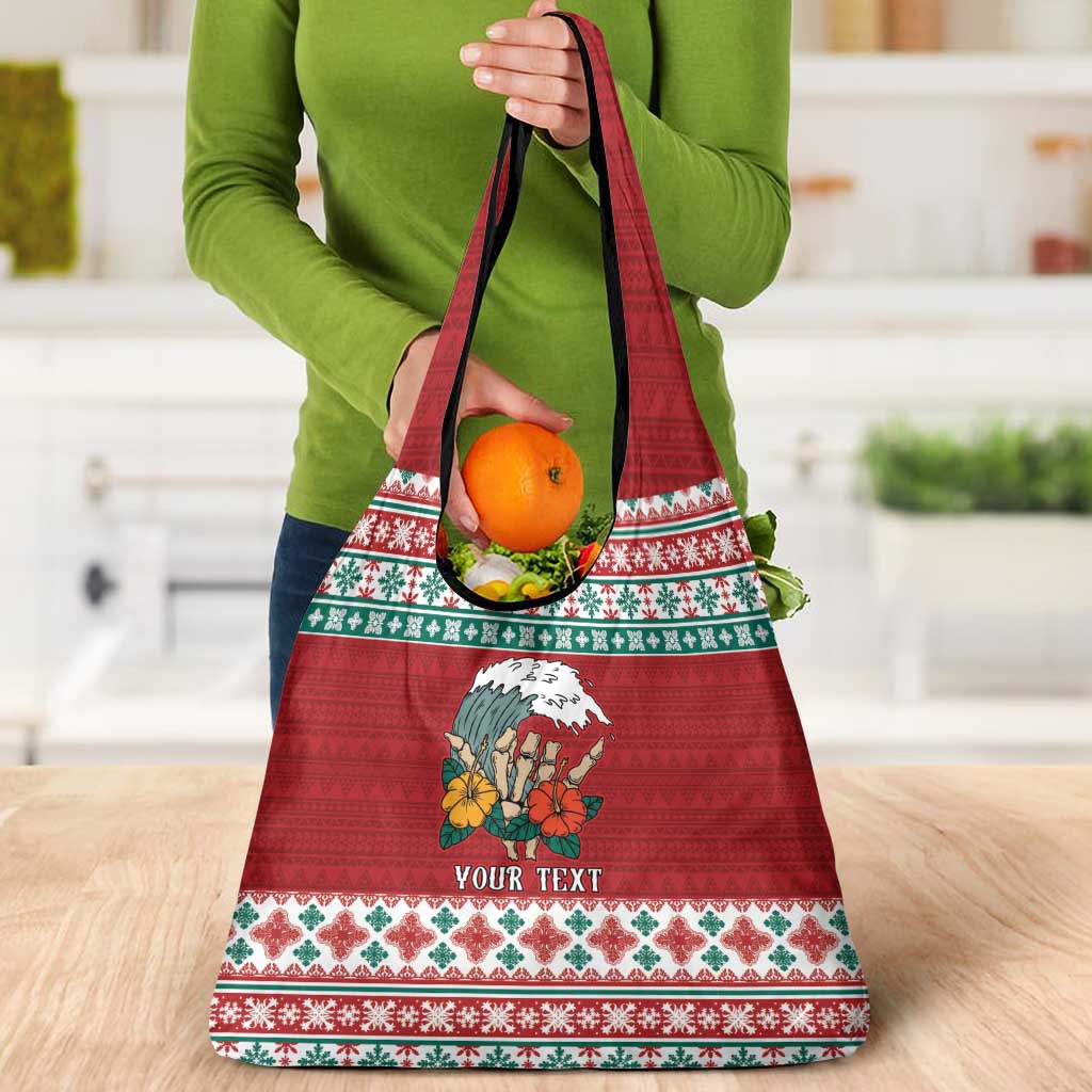 Shaka Sign Skull Mele Kalikimaka Personalized Grocery Bag Hawaiian Quilt Pattern - Polynesian Pride