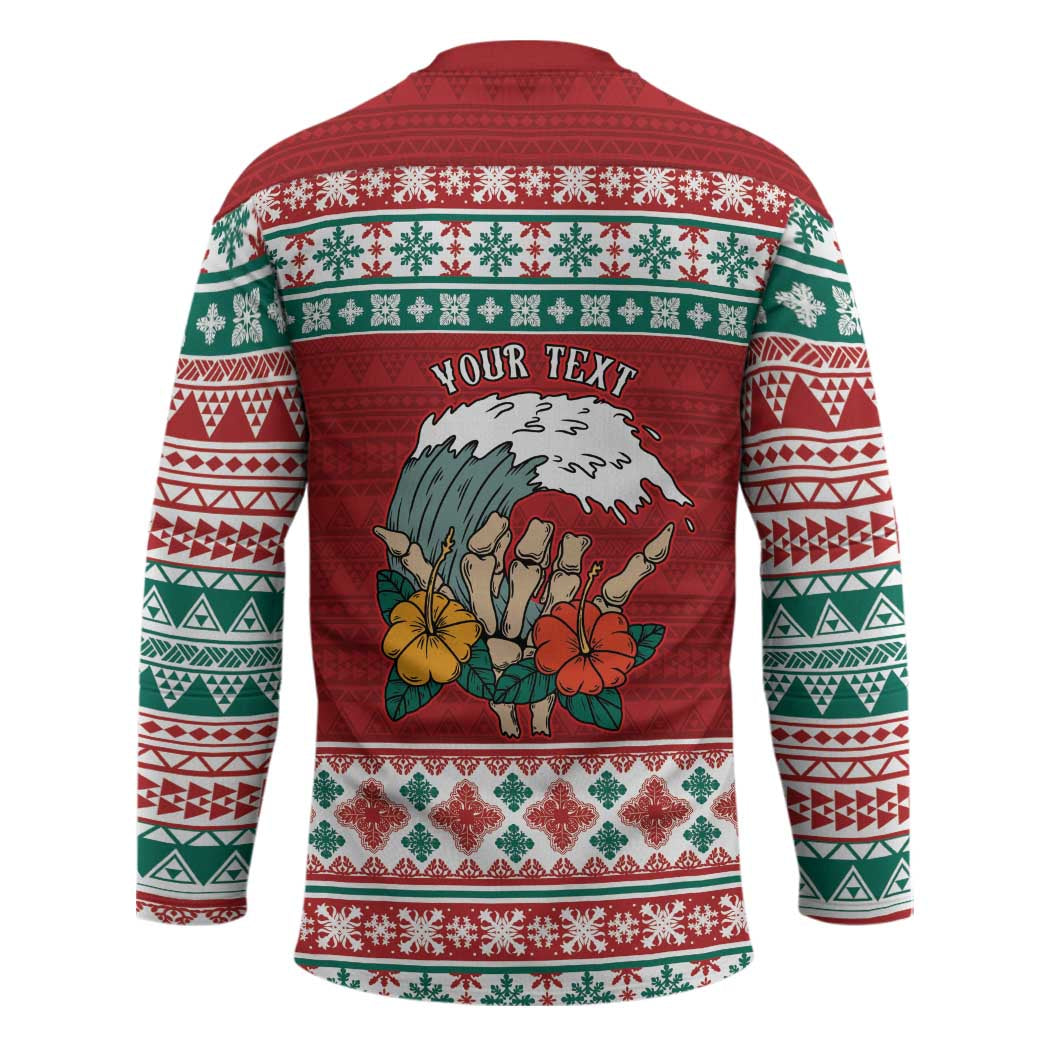 Shaka Sign Skull Mele Kalikimaka Personalized Hockey Jersey Hawaiian Quilt Pattern LT9 - Polynesian Pride