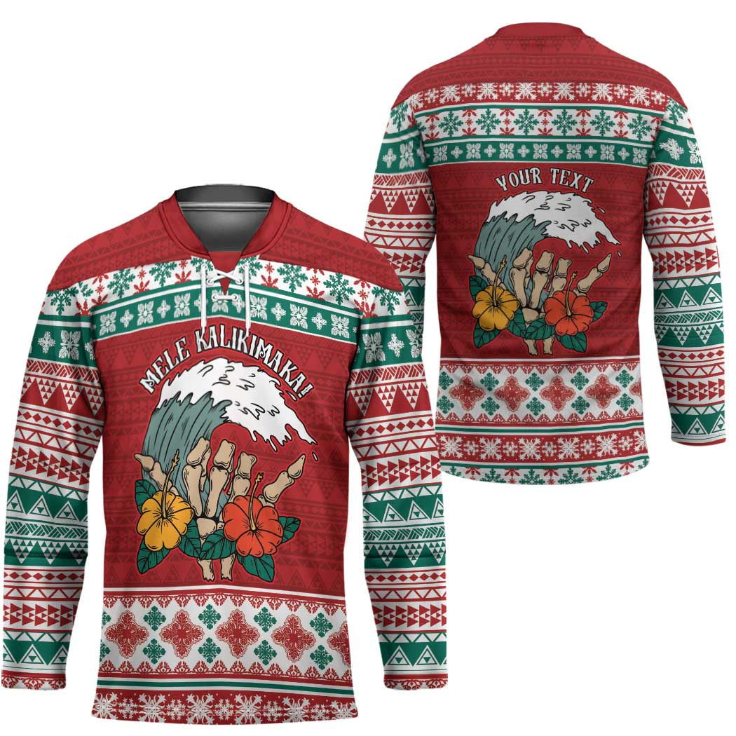 Shaka Sign Skull Mele Kalikimaka Personalized Hockey Jersey Hawaiian Quilt Pattern LT9 - Polynesian Pride