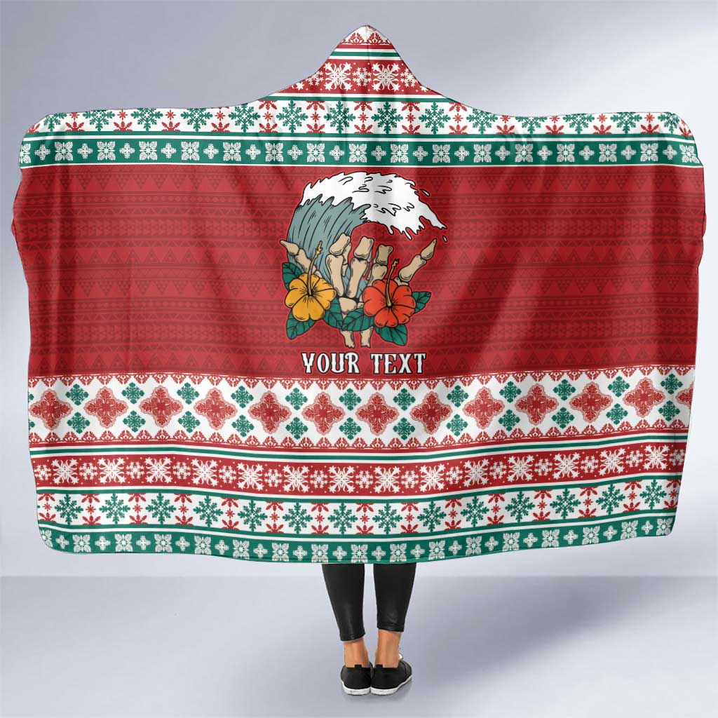 Shaka Sign Skull Mele Kalikimaka Personalized Hooded Blanket Hawaiian Quilt Pattern - Polynesian Pride
