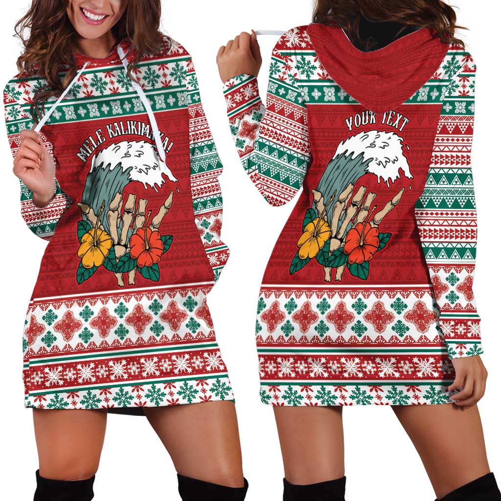 Shaka Sign Skull Mele Kalikimaka Personalized Hoodie Dress Hawaiian Quilt Pattern - Polynesian Pride