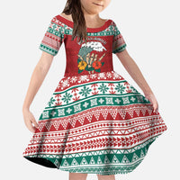 Shaka Sign Skull Mele Kalikimaka Personalized Kid Short Sleeve Dress Hawaiian Quilt Pattern - Polynesian Pride