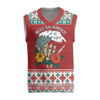 Shaka Sign Skull Mele Kalikimaka Personalized Christmas Knitted V-Neck Vest Hawaiian Quilt Pattern LT9 Red - Polynesian Pride