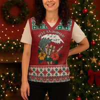 Shaka Sign Skull Mele Kalikimaka Personalized Christmas Knitted V-Neck Vest Hawaiian Quilt Pattern LT9 - Polynesian Pride
