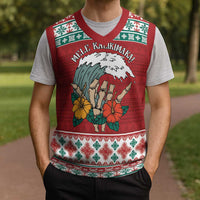 Shaka Sign Skull Mele Kalikimaka Personalized Christmas Knitted V-Neck Vest Hawaiian Quilt Pattern LT9 - Polynesian Pride