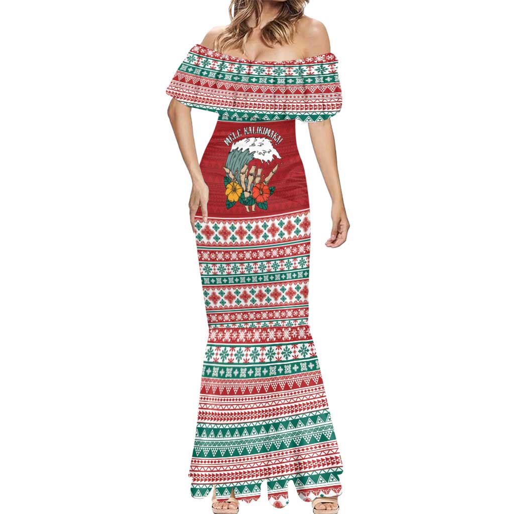 Shaka Sign Skull Mele Kalikimaka Personalized Mermaid Dress Hawaiian Quilt Pattern - Polynesian Pride