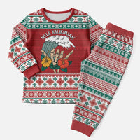 Shaka Sign Skull Mele Kalikimaka Personalized Christmas Pajama Set Hawaiian Quilt Pattern LT9 Men Red - Polynesian Pride
