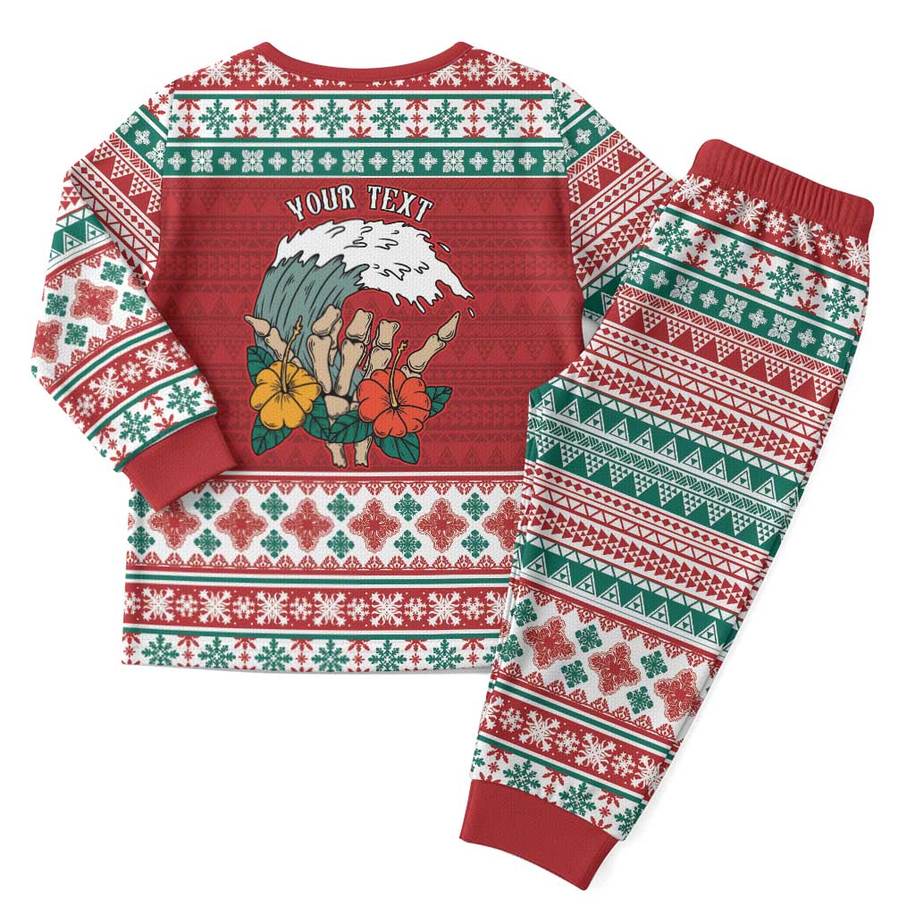 Shaka Sign Skull Mele Kalikimaka Personalized Christmas Pajama Set Hawaiian Quilt Pattern LT9 - Polynesian Pride