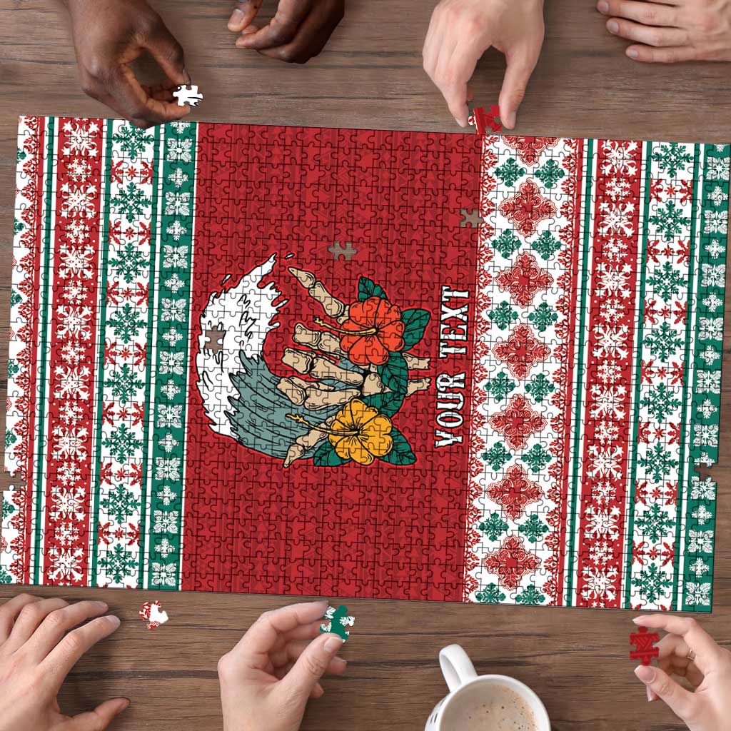 Shaka Sign Skull Mele Kalikimaka Personalized Puzzle Hawaiian Quilt Pattern - Polynesian Pride