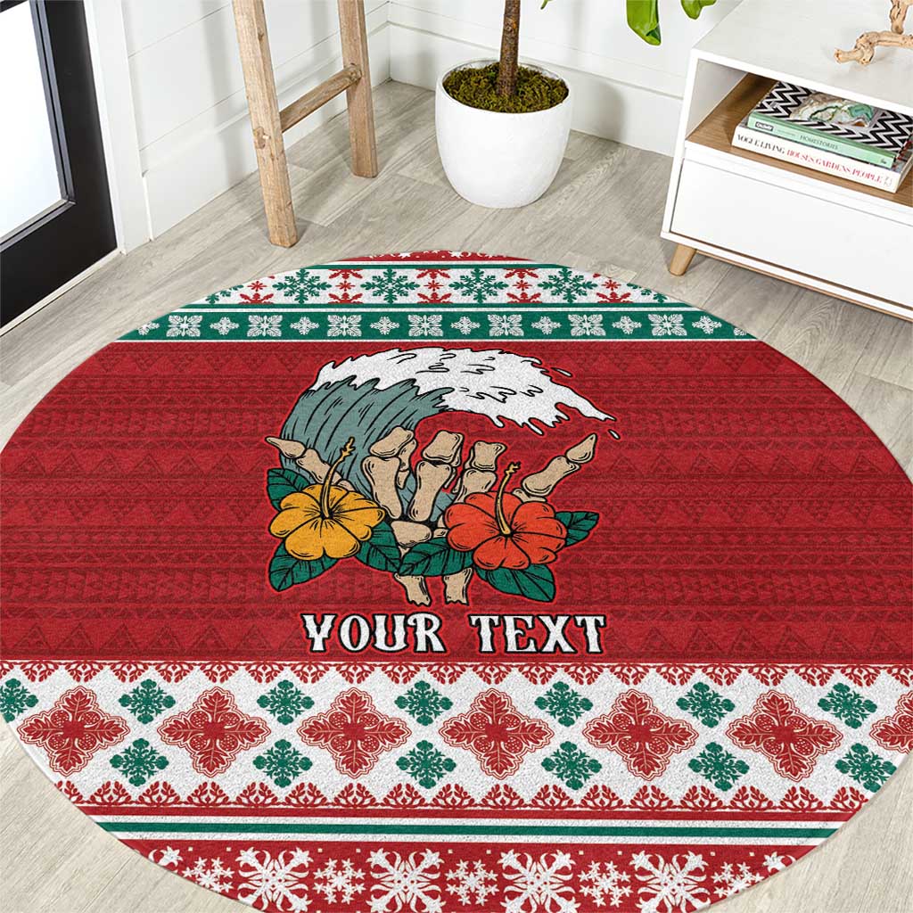 Shaka Sign Skull Mele Kalikimaka Personalized Round Carpet Hawaiian Quilt Pattern LT9 Red - Polynesian Pride
