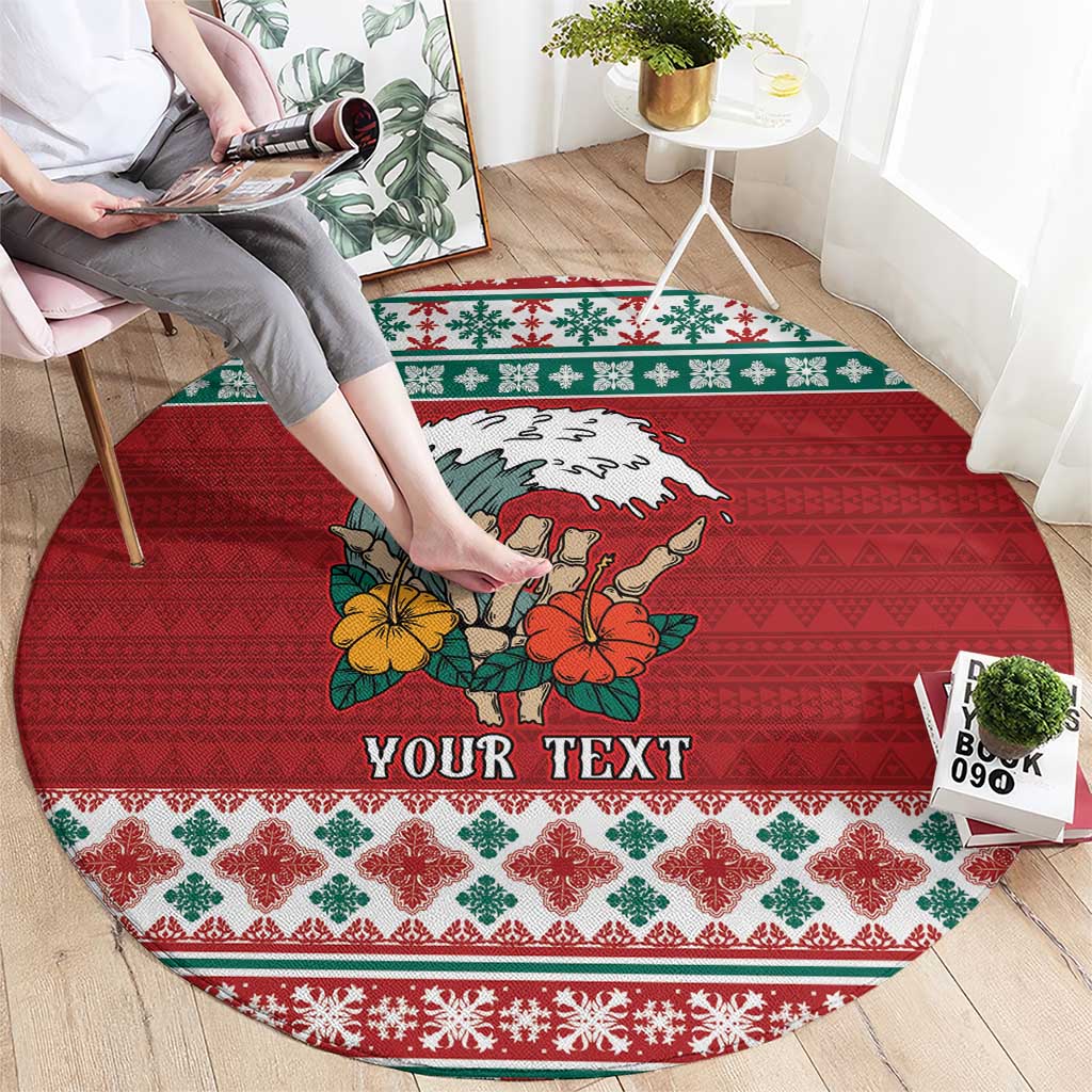 Shaka Sign Skull Mele Kalikimaka Personalized Round Carpet Hawaiian Quilt Pattern LT9 - Polynesian Pride