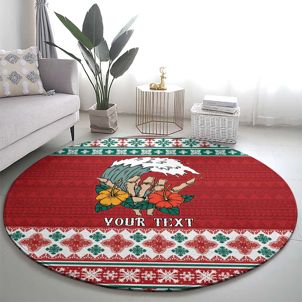 Shaka Sign Skull Mele Kalikimaka Personalized Round Carpet Hawaiian Quilt Pattern LT9 - Polynesian Pride
