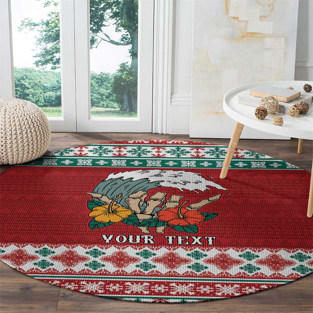 Shaka Sign Skull Mele Kalikimaka Personalized Round Carpet Hawaiian Quilt Pattern LT9 - Polynesian Pride