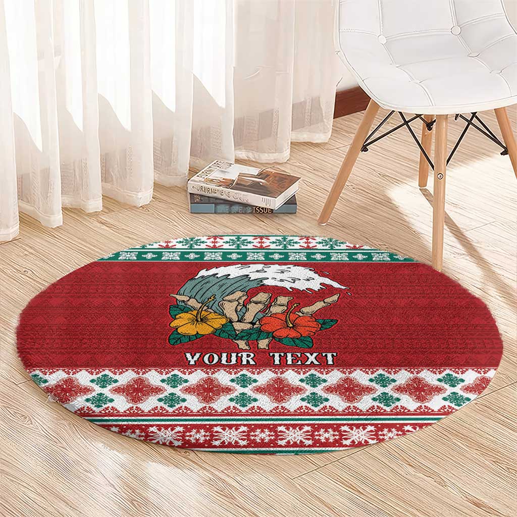 Shaka Sign Skull Mele Kalikimaka Personalized Round Carpet Hawaiian Quilt Pattern LT9 - Polynesian Pride