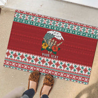 Shaka Sign Skull Mele Kalikimaka Personalized Rubber Doormat Hawaiian Quilt Pattern - Polynesian Pride