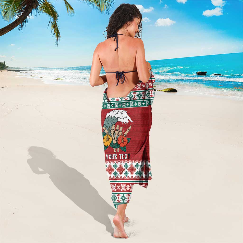 Shaka Sign Skull Mele Kalikimaka Personalized Sarong Hawaiian Quilt Pattern - Polynesian Pride