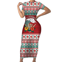 Shaka Sign Skull Mele Kalikimaka Personalized Short Sleeve Bodycon Dress Hawaiian Quilt Pattern - Polynesian Pride