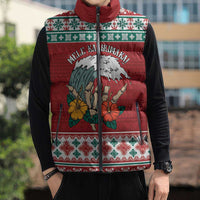 Shaka Sign Skull Mele Kalikimaka Personalized Sleeveless Puffer Jacket Hawaiian Quilt Pattern - Polynesian Pride