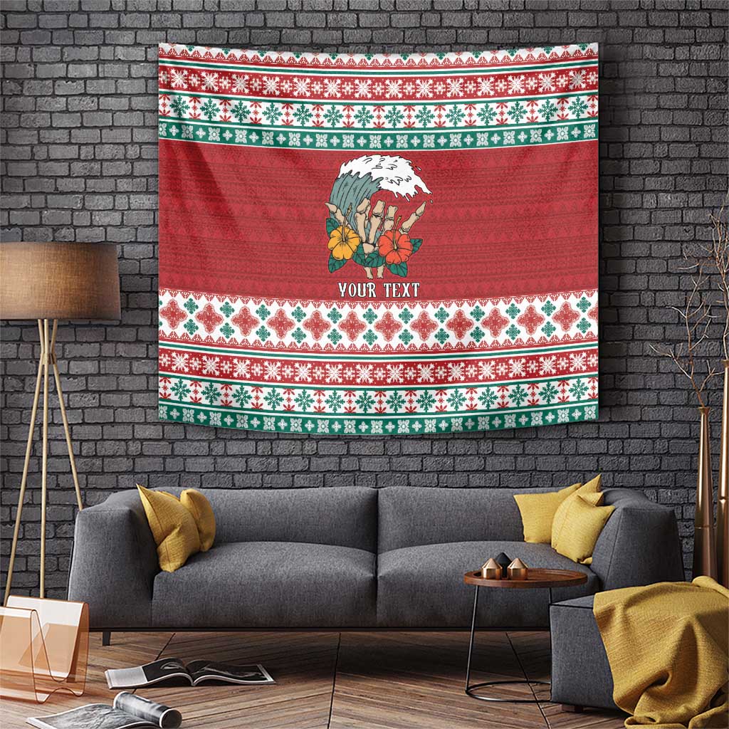 Shaka Sign Skull Mele Kalikimaka Personalized Tapestry Hawaiian Quilt Pattern LT9 Red - Polynesian Pride