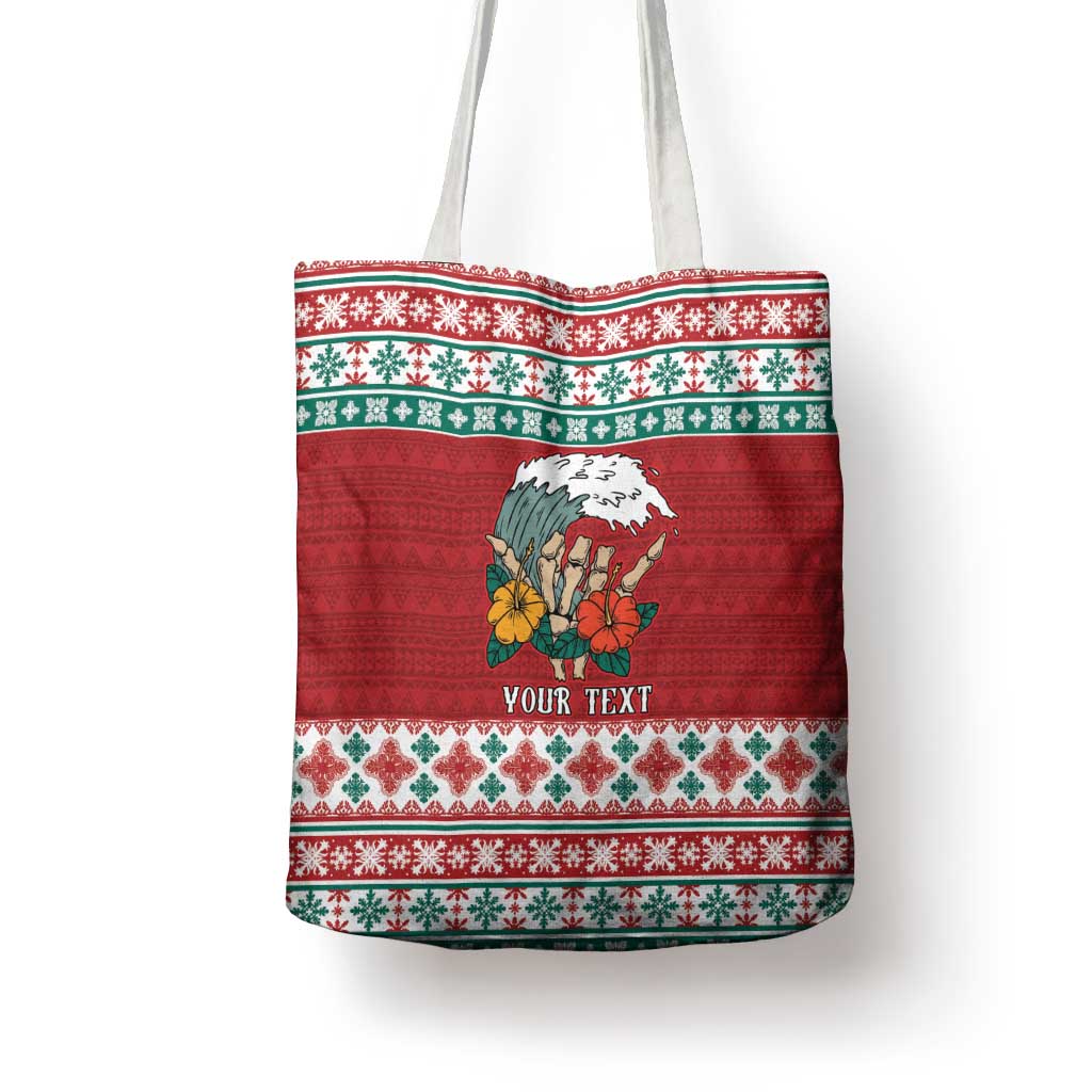Shaka Sign Skull Mele Kalikimaka Personalized Tote Bag Hawaiian Quilt Pattern - Polynesian Pride
