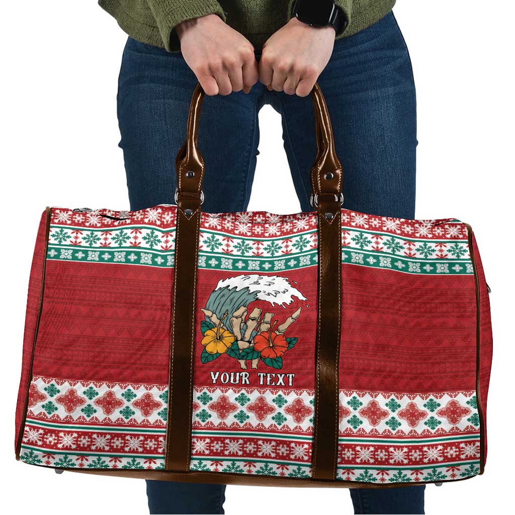 Shaka Sign Skull Mele Kalikimaka Personalized Travel Bag Hawaiian Quilt Pattern - Polynesian Pride