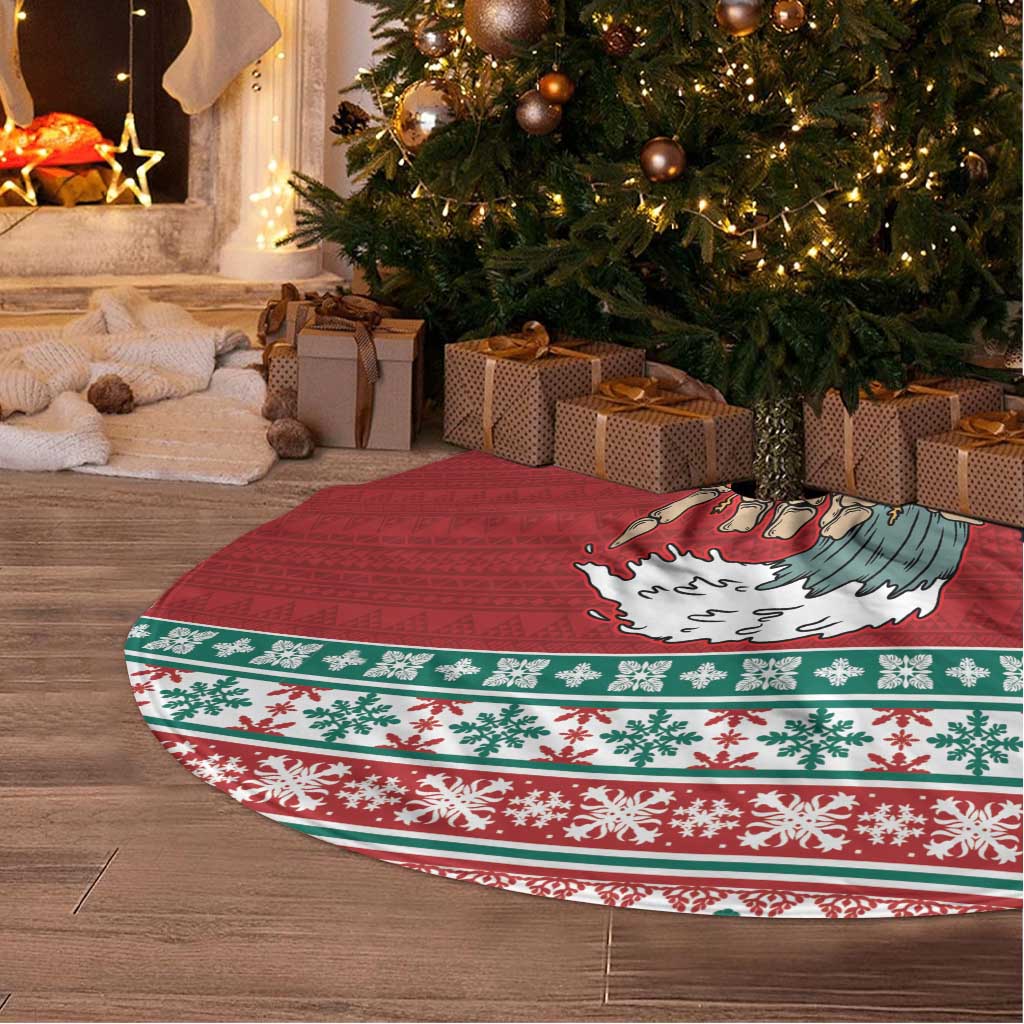 Shaka Sign Skull Mele Kalikimaka Personalized Tree Skirt Hawaiian Quilt Pattern - Polynesian Pride