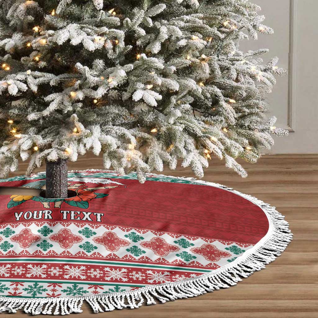 Shaka Sign Skull Mele Kalikimaka Personalized Tree Skirt Hawaiian Quilt Pattern - Polynesian Pride