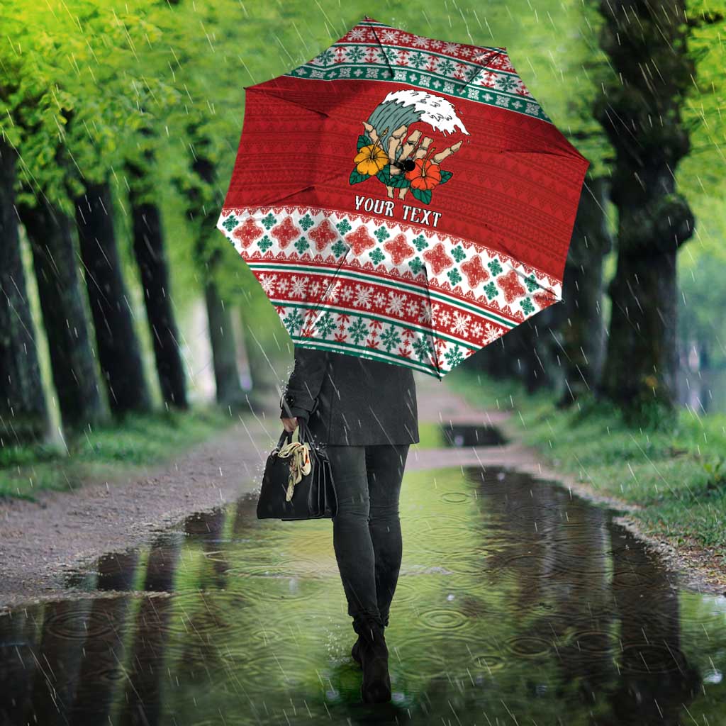 Shaka Sign Skull Mele Kalikimaka Personalized Umbrella Hawaiian Quilt Pattern - Polynesian Pride