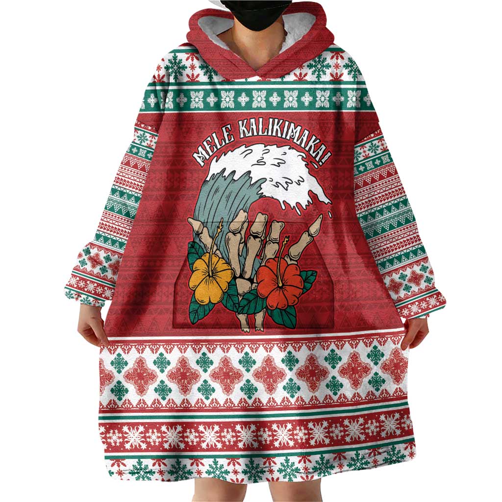 Shaka Sign Skull Mele Kalikimaka Personalized Wearable Blanket Hoodie Hawaiian Quilt Pattern - Polynesian Pride