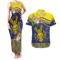 Niue Coconut Crab Couples Matching Tank Maxi Dress and Hawaiian Shirt Rock of Polynesia LT9 Gold - Polynesian Pride