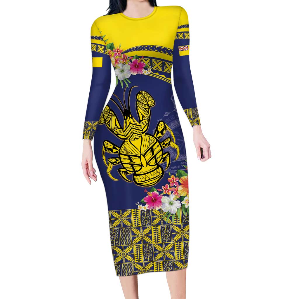 Niue Coconut Crab Family Matching Long Sleeve Bodycon Dress and Hawaiian Shirt Rock of Polynesia