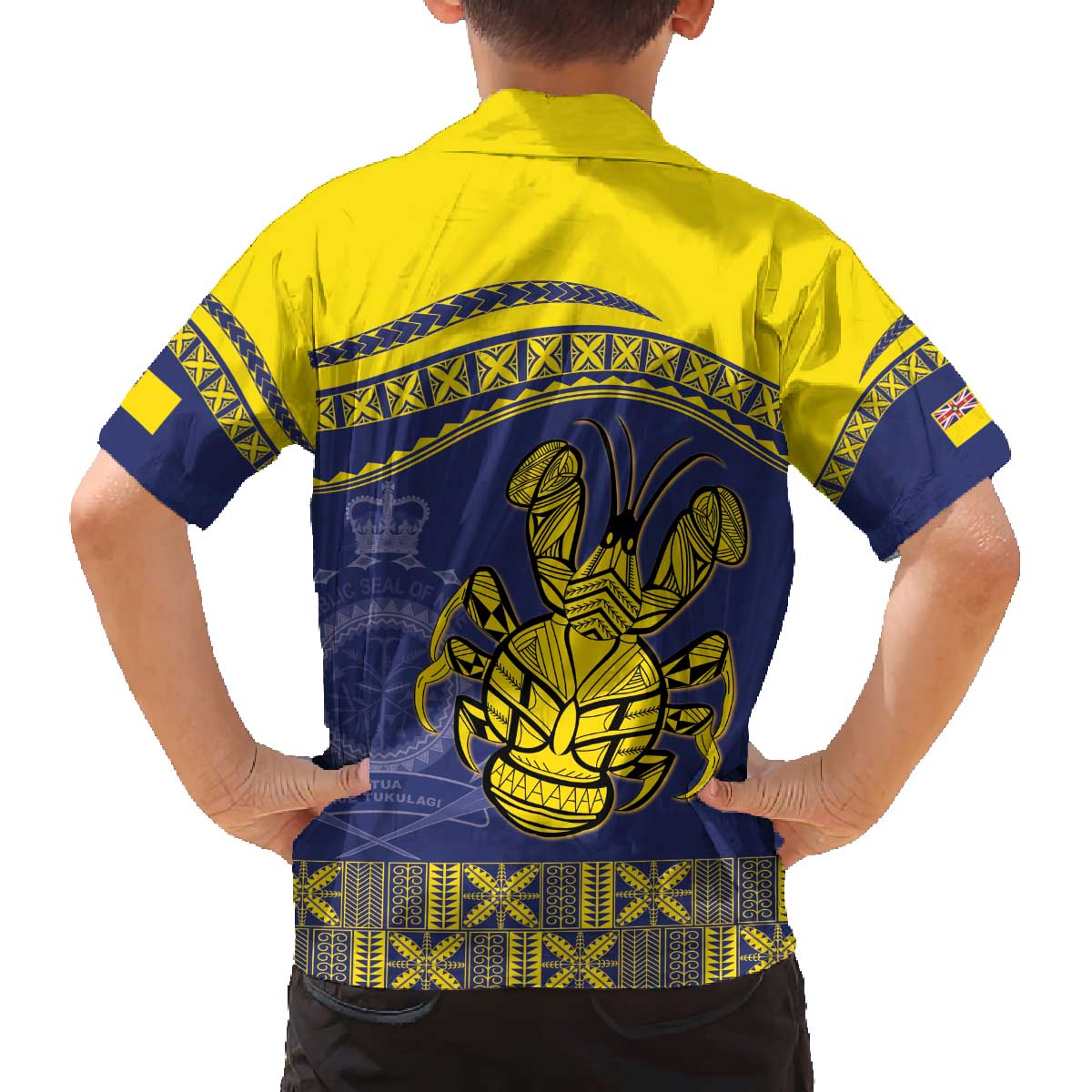 Niue Coconut Crab Family Matching Off The Shoulder Long Sleeve Dress and Hawaiian Shirt Rock of Polynesia LT9 - Polynesian Pride