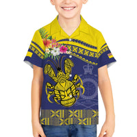Niue Coconut Crab Family Matching Off The Shoulder Long Sleeve Dress and Hawaiian Shirt Rock of Polynesia LT9 Son's Shirt Gold - Polynesian Pride