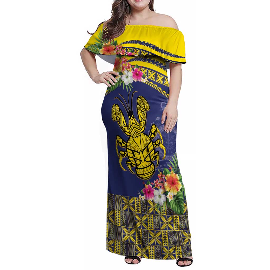 Niue Coconut Crab Family Matching Off Shoulder Maxi Dress and Hawaiian Shirt Rock of Polynesia