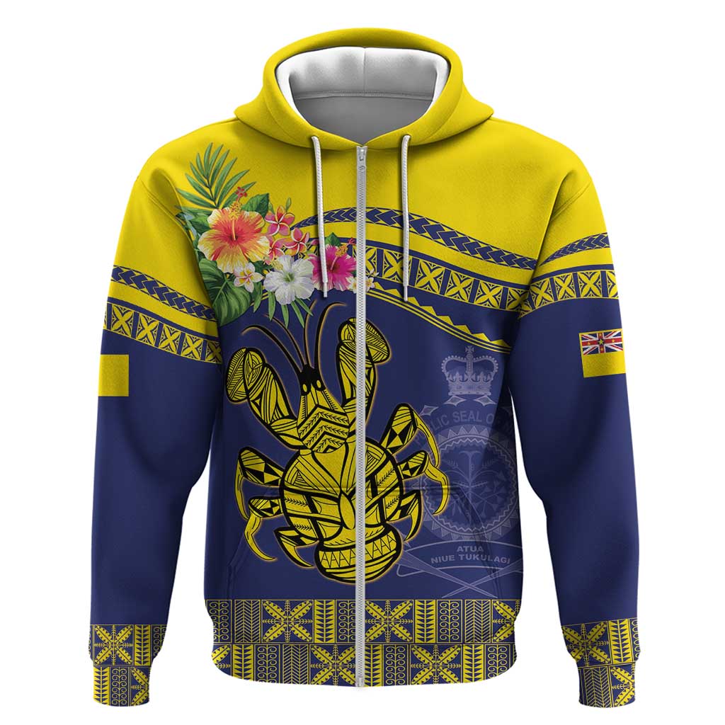 Niue Coconut Crab Hoodie Rock of Polynesia LT9 Zip Hoodie Gold - Polynesian Pride